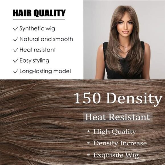 Women Cosplay Daily Natural Hair Wig Heat Resistant Fiber - Chestnut Brown main image 5